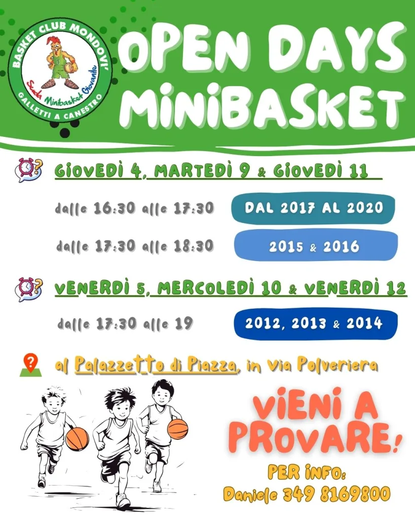 Ripartono gli Open Days del Minibasket a Mondovì!